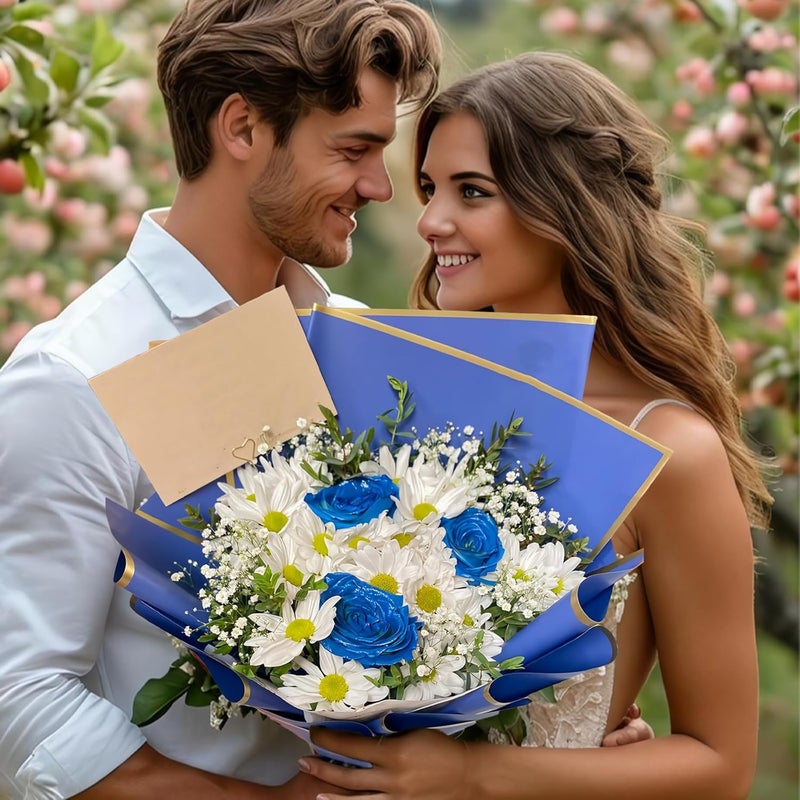 DEWJDFSC 20 Sheets Flower Wrapping Paper,Waterproof Floral Korean Bouquet Wrapping Paper, Florist Supplies, Suitable for Flowers Gift Packaging (Dark Blue) - Image 3
